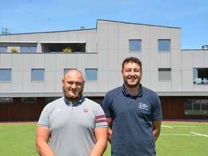Les jeunes Gaëtan Dominici et Dylan Dicharry, porteront les couleurs tyrossaises la saison prochaine. Ils incarnent le partenariat qui relie l’UST et l’UBB. Photo DR