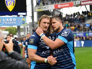 Jacques Du Plessis et Paul Willemnse (Montpellier) après la victoire contre Clermont qui leur permet de jouer les barrages