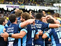 Les joueurs de Montpellier célèbrent la qualification pour les phases finales de Top 14