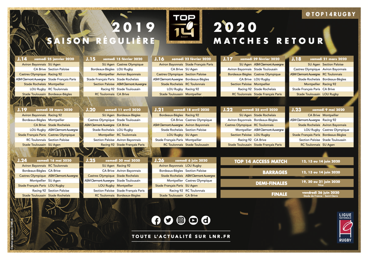 Calendrier Top 14 Lou 