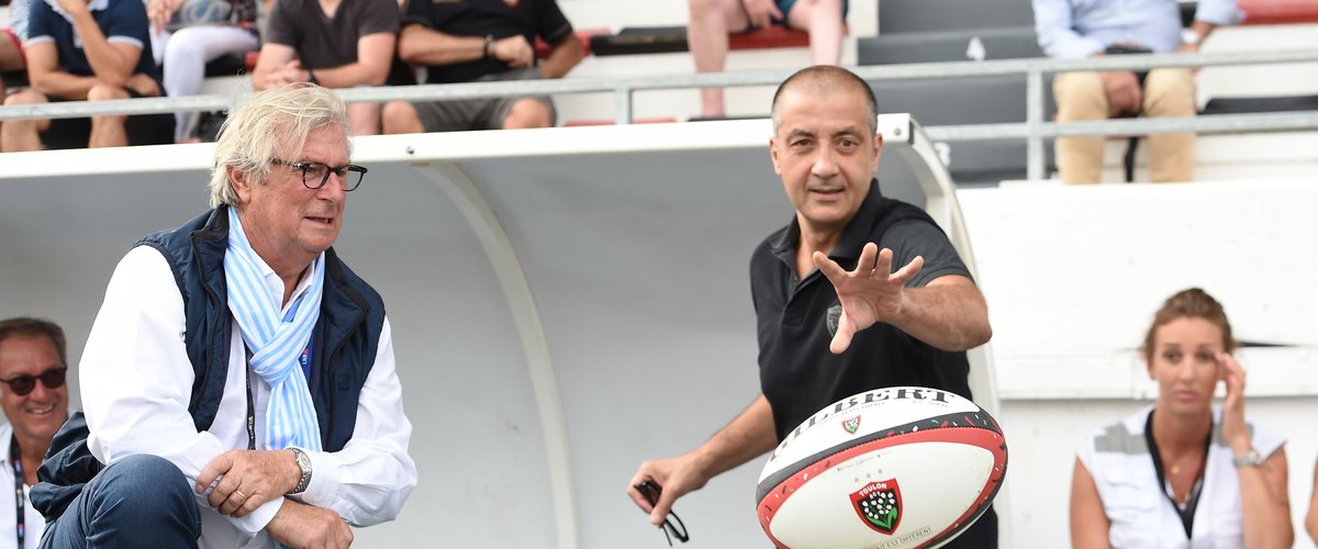 Jacky LORENZETTI chairman of Racing 92  and Mourad BOUDJELLAL chairman of Toulon  during the Top 14 match between Toulon and Racing92 at Felix Mayol Stadium on September 15, 2019 in Toulon, France. (Photo by Alexandre Dimou/Icon Sport) - Jacky LORENZETTI - Stade Felix Mayol - Toulon (France)