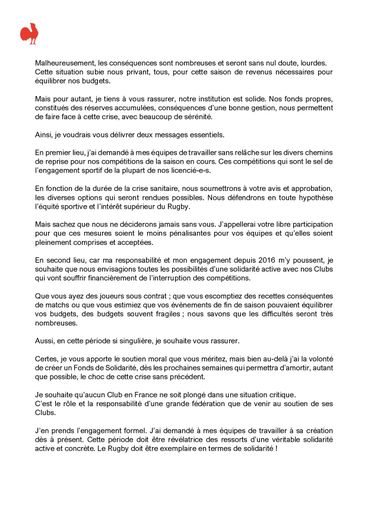 La Lettre De Bernard Laporte A Tous Ses Licencie E S Midi