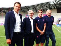 De droite à gauche Christophe Moni team manager, Gonzalo Quesada nouvel entraîneur, le président Hans-Peter Wild et le manager Thomas Lombard veulent insuffler un nouvel élan au Stade français, après trois années marquées par une gestion catastrophique. Photos Icon Sport