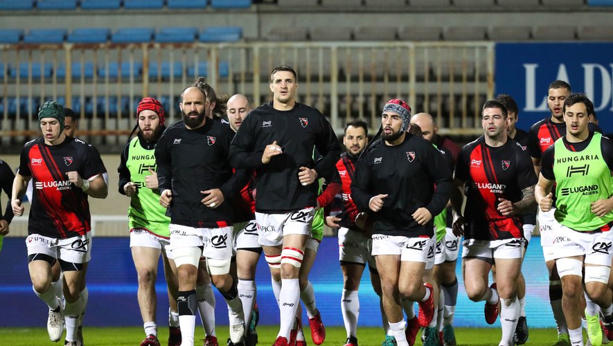 Players of Oyonnax warm up during the Pro D2 match between Colomiers Rugby and US Oyonnax on February 28, 2020 in Colomiers, France. (Photo by Manuel Blondeau/Icon Sport) - --- - Stade Michel Bendichou - Colomiers (France)