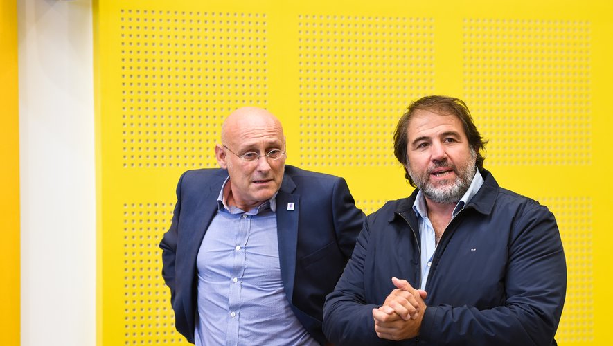 Bernard Laporte et Serge Simon lors du meeting à Montpellier