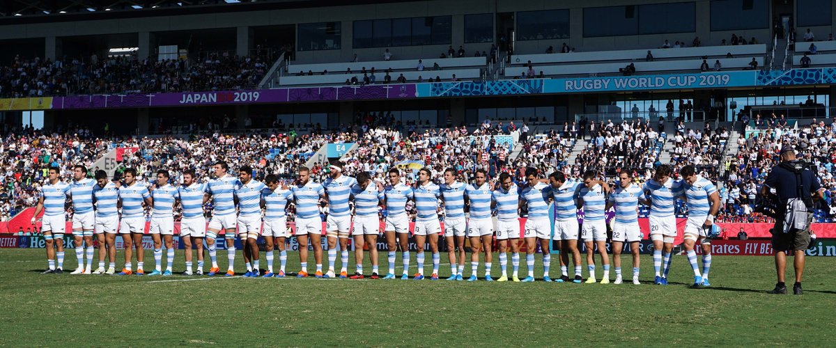 9th October 2019, Kumagaya, Japan;  Argentina players stand for the national anthem before the Pool C Argentina versus USA game at Kumagaya Rugby Stadium during the 2019 Rugby World Cup on October 9, 2019 in Kumagaya, Japan. 

Photo by Icon Sport - --- - Kumagaya Rugby Stadium - Kumagaya (Japon)