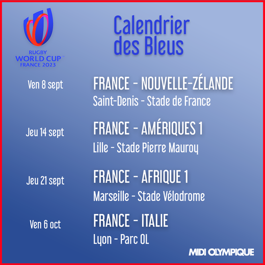 Le calendrier complet des Bleus avec les All Backs en ouverture et l'Italie à Lyon