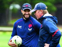 Frédéric Michalak et Trent Robinson, côte à côte lors d'un entraînement des Roosters.