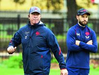 Trent Robinson et Fred Michalak à l'entraînement.