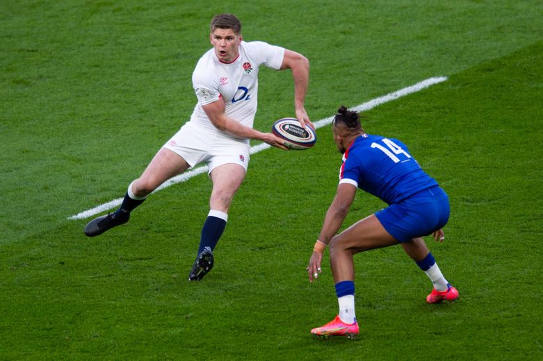 Tournoi des 6 Nations 2021 - Owen Farrell (Angleterre) face à Teddy Thomas (France)
