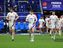 Tournoi des 6 Nations 2022 - Grégory Alldritt, Antoine Dupont et Romain Ntamack (France) face à l'Italie