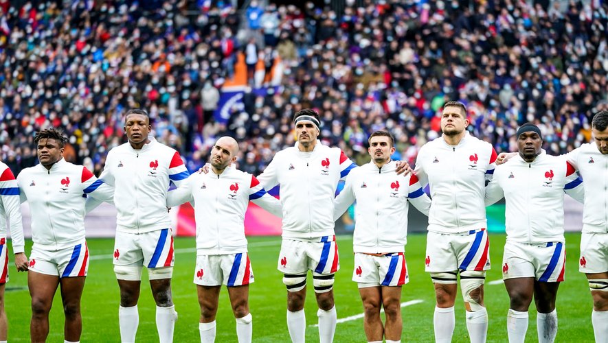 Jonathan DANTY of France, Cameron WOKI of France, Maxime LUCU of France, Dylan CRETIN of France, Thomas RAMOS of France, Paul WILLEMSE of France, Demba BAMBA of France during the Six Nations Rugby match between France and Italy at Stade de France on February 6, 2022 in Paris, France. (Photo by Hugo Pfeiffer/Icon Sport)
