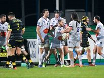 Pro D2 - L'équipe de Bourg-en-Bresse célèbre un essai marqué contre Carcassonne
