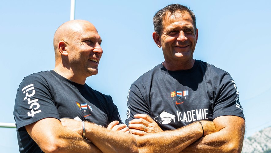 Pierre Mignoni et Franck Azema, respectivement directeur du rugby et manager du RCT.